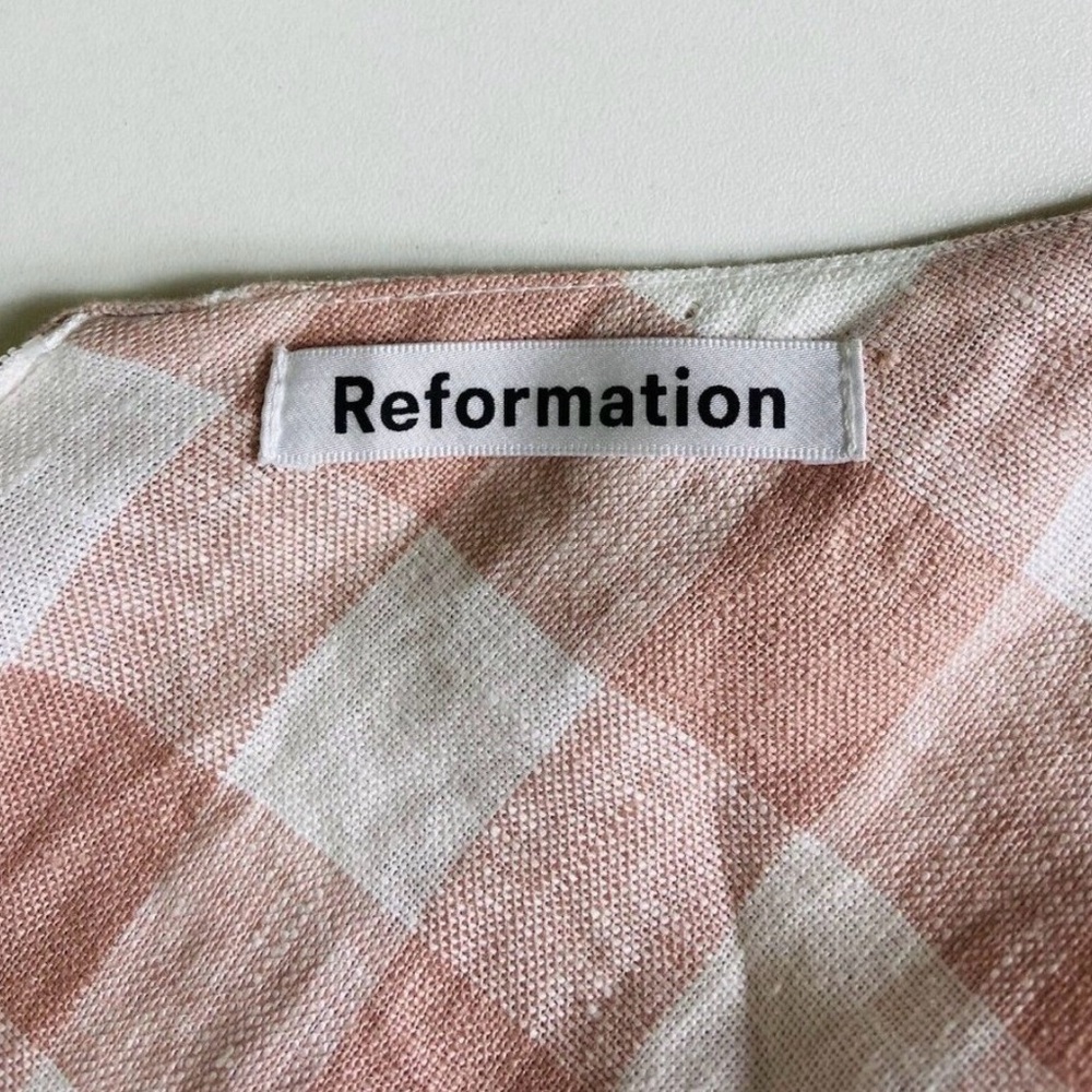 Reformation Belize Pink Gingham Tie-Front Mini Dress - Picture 2 of 3